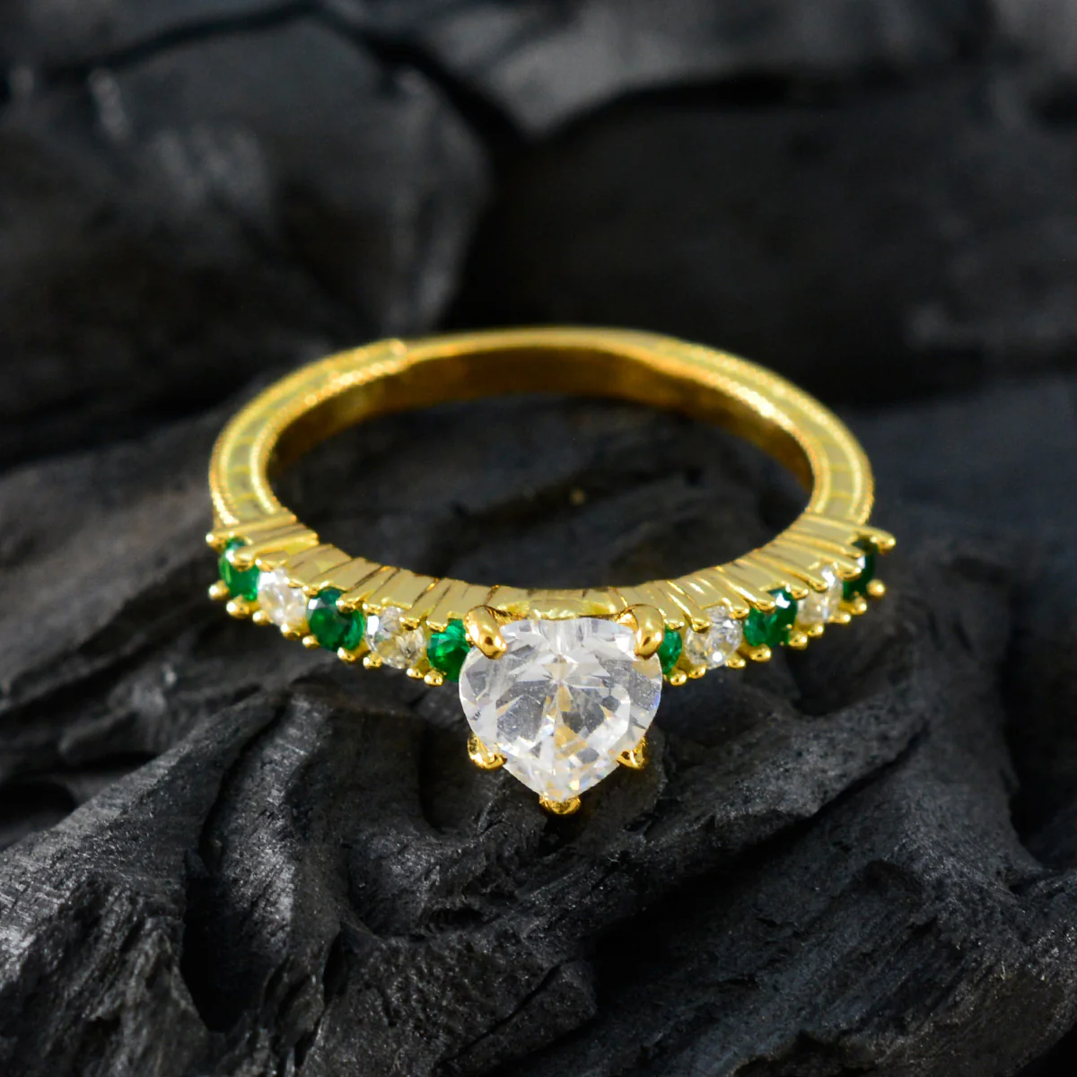 Emerald CZ multiple Indian 925 Silver Green Gemstone Delicate Abstract Ring Jewelry - Image 4