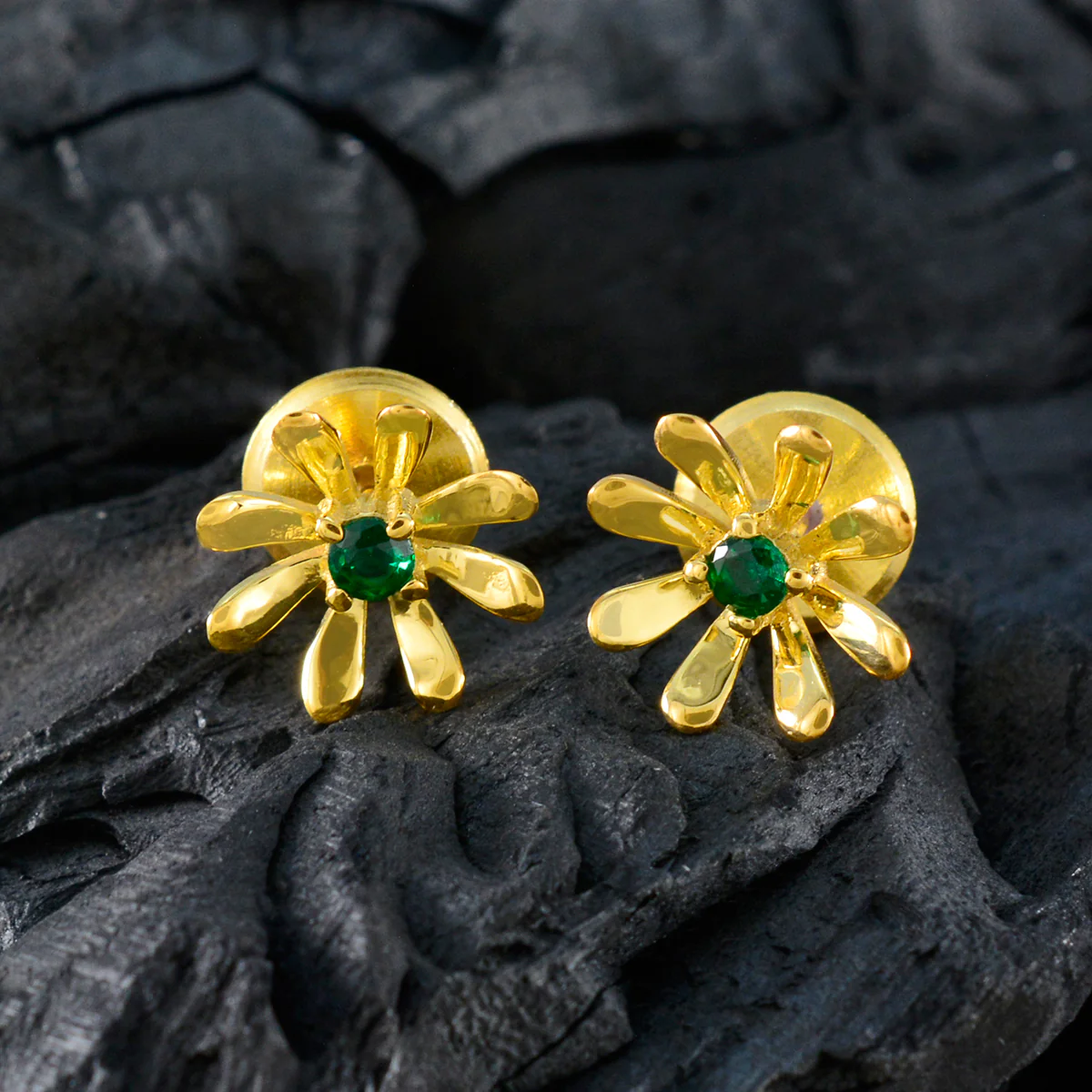 Emerald CZ Russian Ángeles Solitaire Stud Green 925 Silver Earring - Image 2