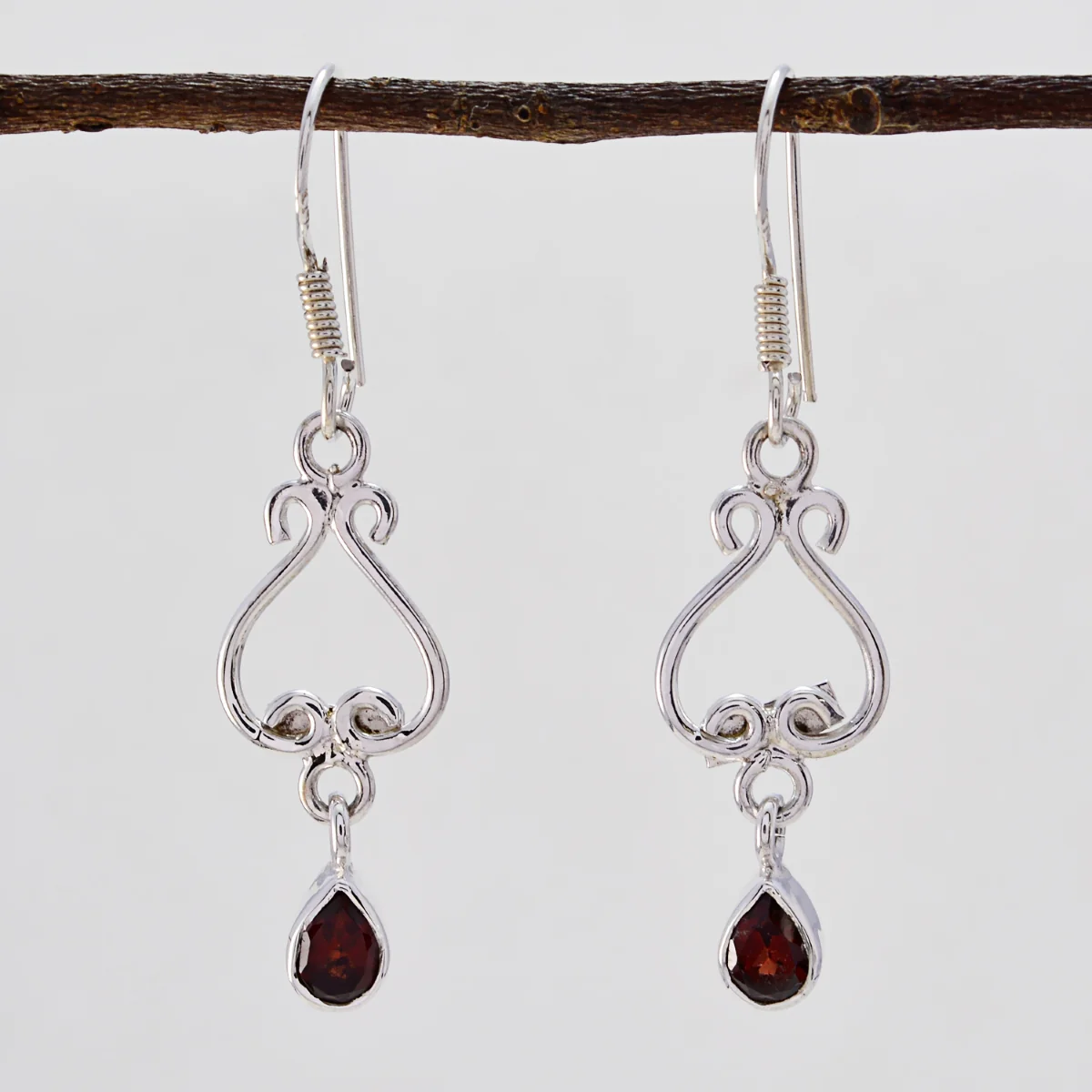 Garnet African Ivy multiple Dangle Red Sterling Silver Earring - Image 3