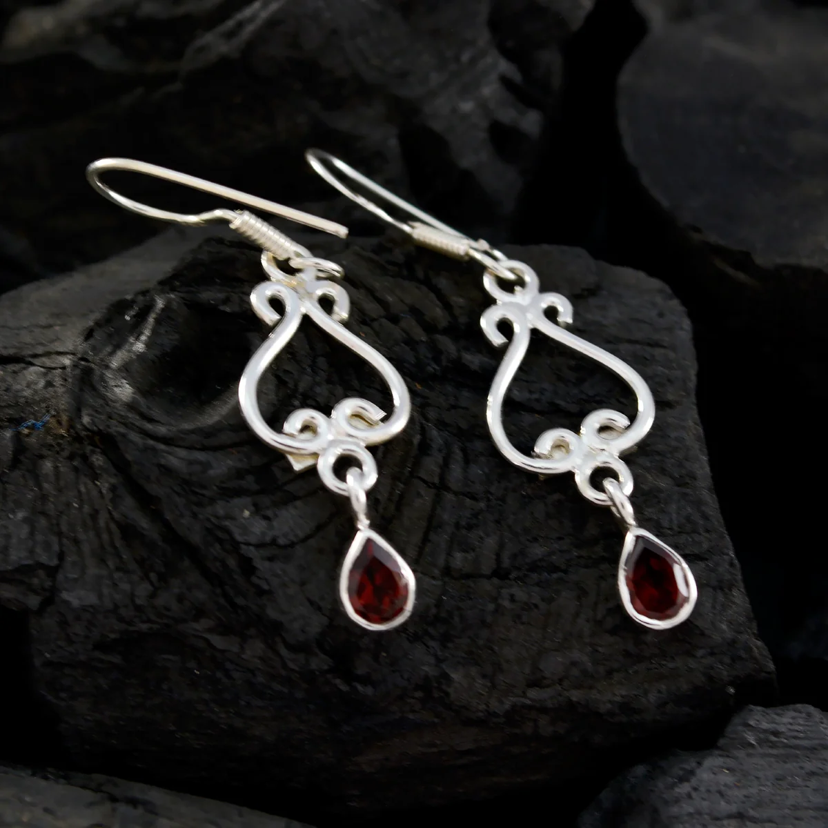 Garnet African Ivy multiple Dangle Red Sterling Silver Earring - Image 5