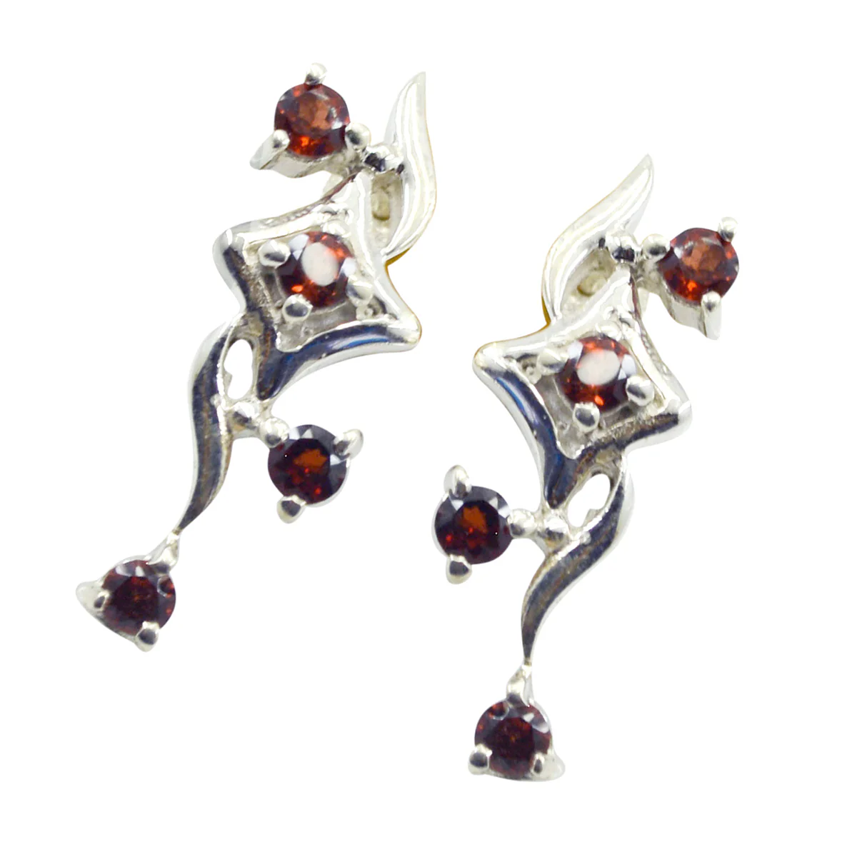 Garnet African Josephine multiple Dangle Red Silver Earring - Image 2