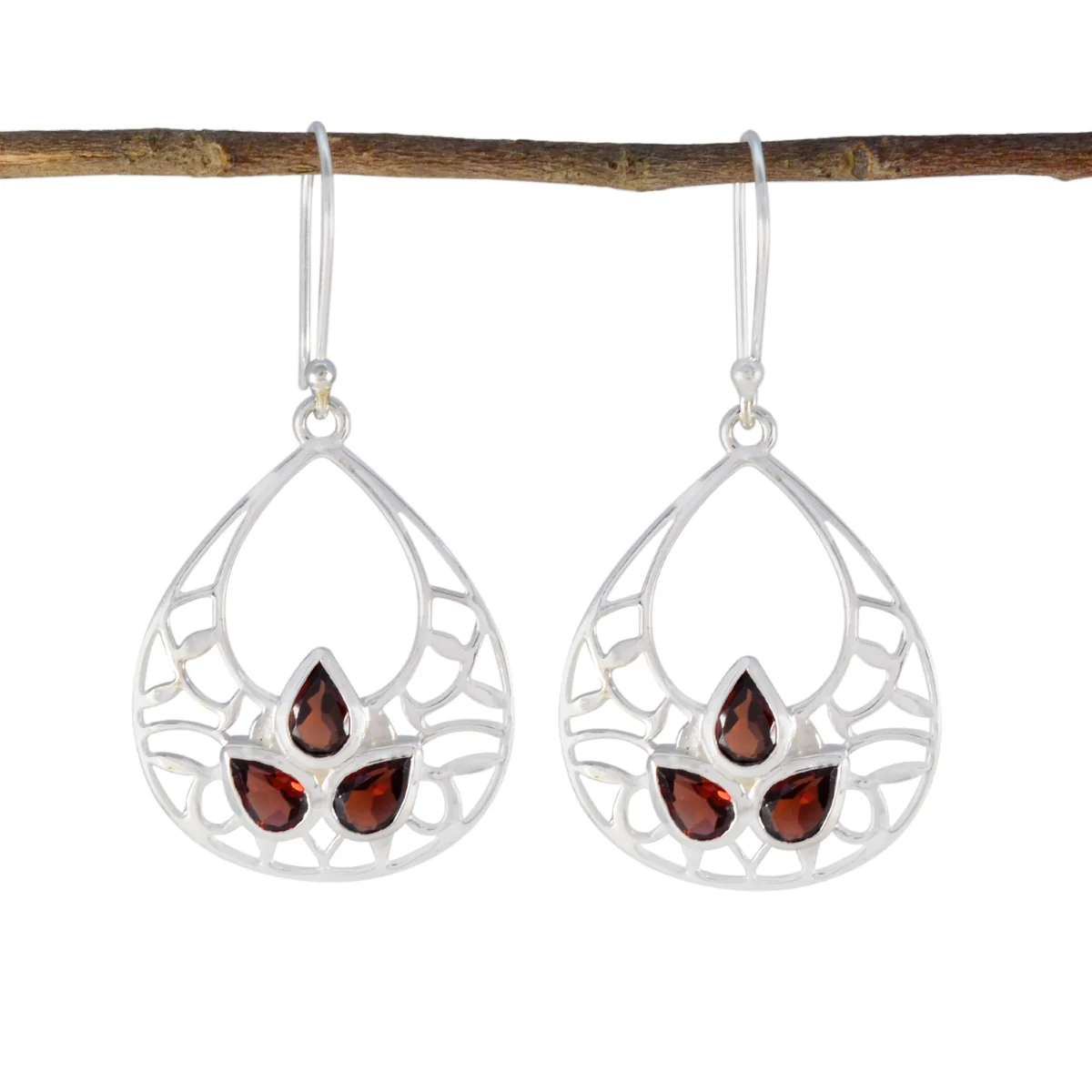 Garnet African Layla Trilogy Dangle Red 925 Sterling Silver Earring