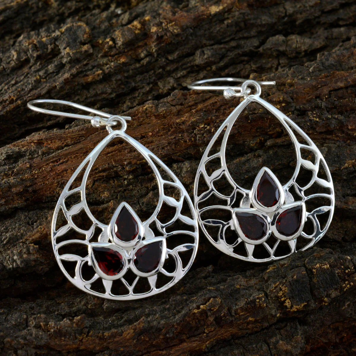 Garnet African Layla Trilogy Dangle Red 925 Sterling Silver Earring - Image 3