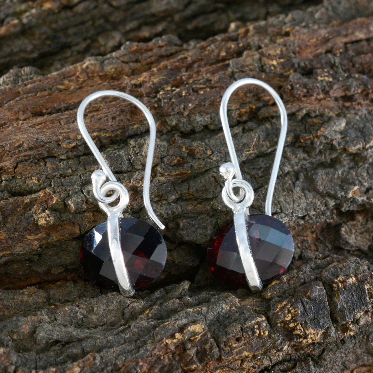 Garnet African Lucia Solitaire Dangle Red 925 Silver Earring - Image 2