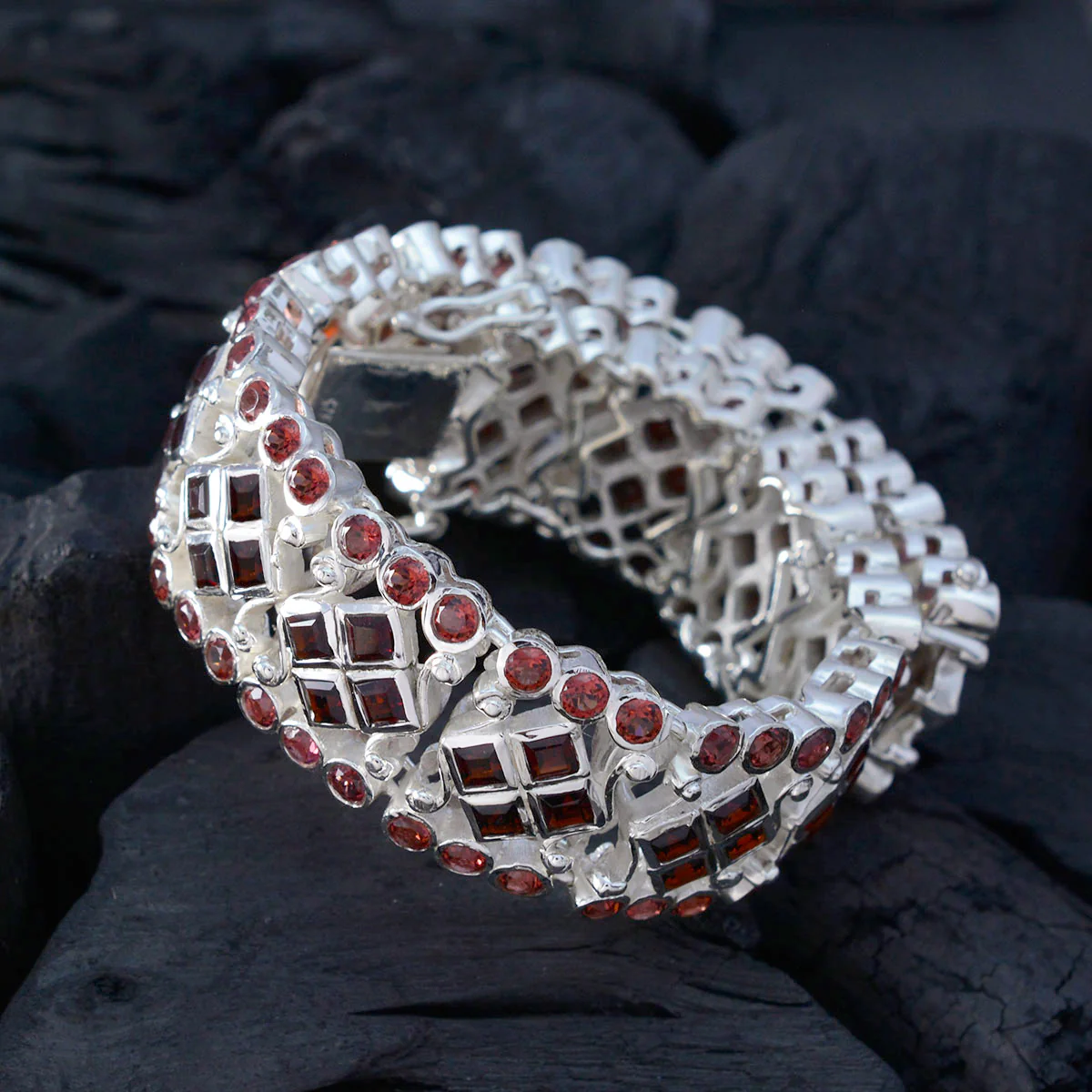 Garnet All Saint’s Day Chunky Red Sterling Silver Tennis Bracelet - Image 4