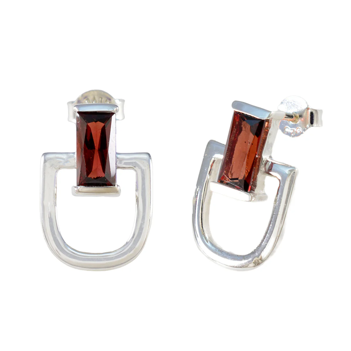 Garnet American Amanda Solitaire Stud Red Silver Earring - Image 2