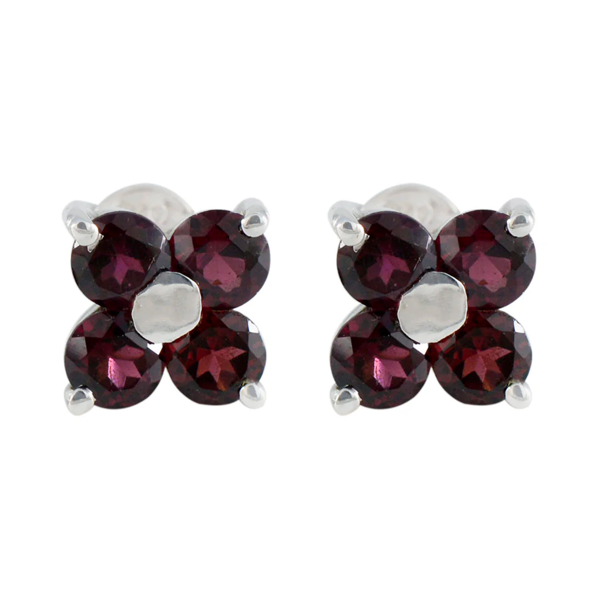 Garnet American Ivana multiple Stud Red Silver Earring