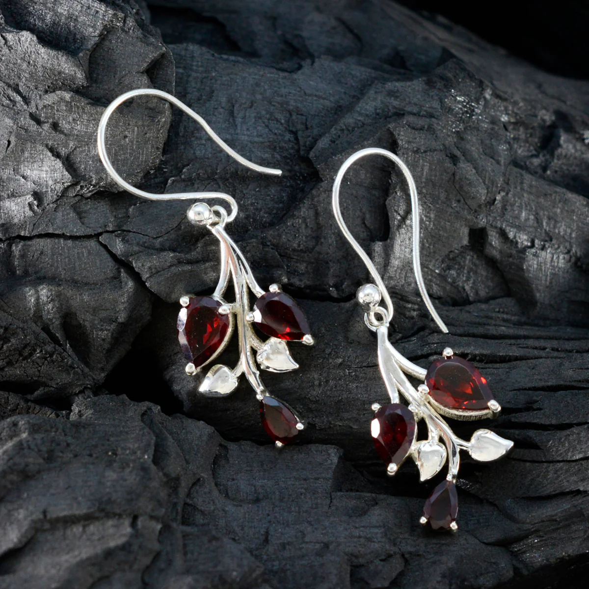 Garnet Australian Camila Trilogy Dangle Red 925 Sterling Silver Earring - Image 4