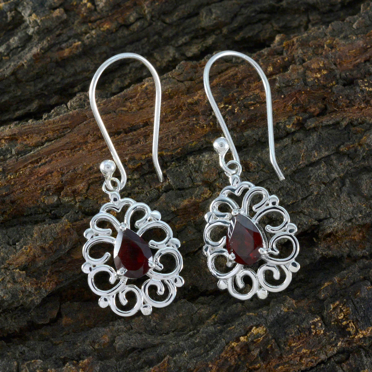 Garnet Australian Mila Solitaire Dangle Red 925 Sterling Silver Earring - Image 3
