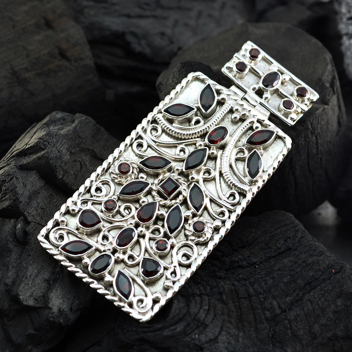 Garnet Chunky Egyptian 92.5 Silver multiple Ida Rope-Wire Red Pendant Jewellery - Image 4