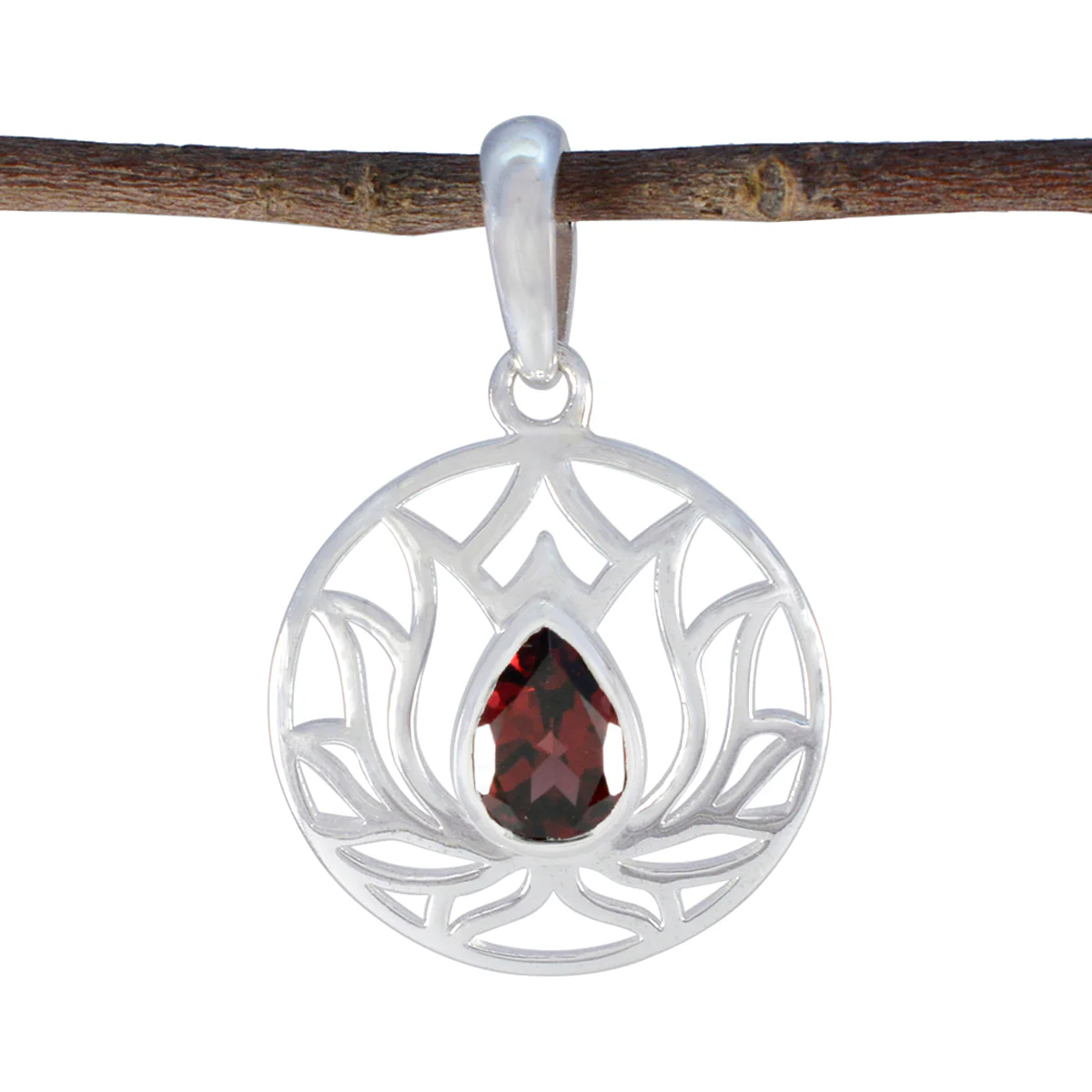 Garnet Dainty Italian Sterling Silver Solitaire Camila Rope-Wire Red Pendant Jewellery