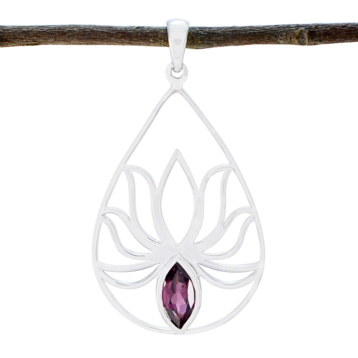 Garnet Delicate French 925 Silver Solitaire Emily Rope-Wire Red Pendant Jewelry
