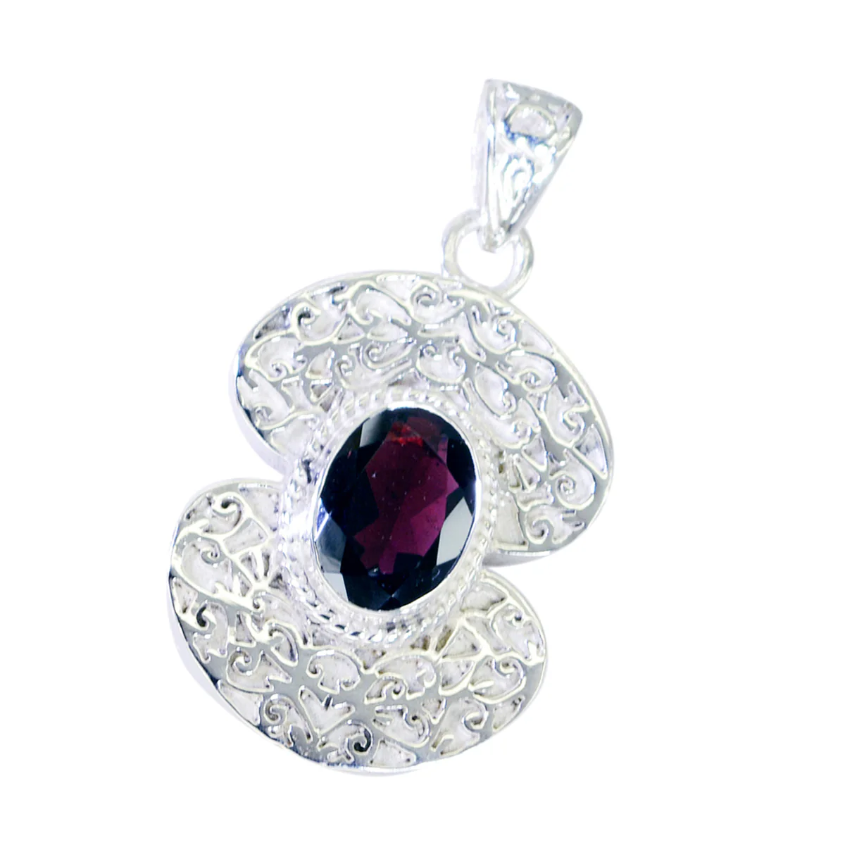 Garnet Edgy German Silver Solitaire Valentina Filigree Red Pendant Jewelry - Image 2