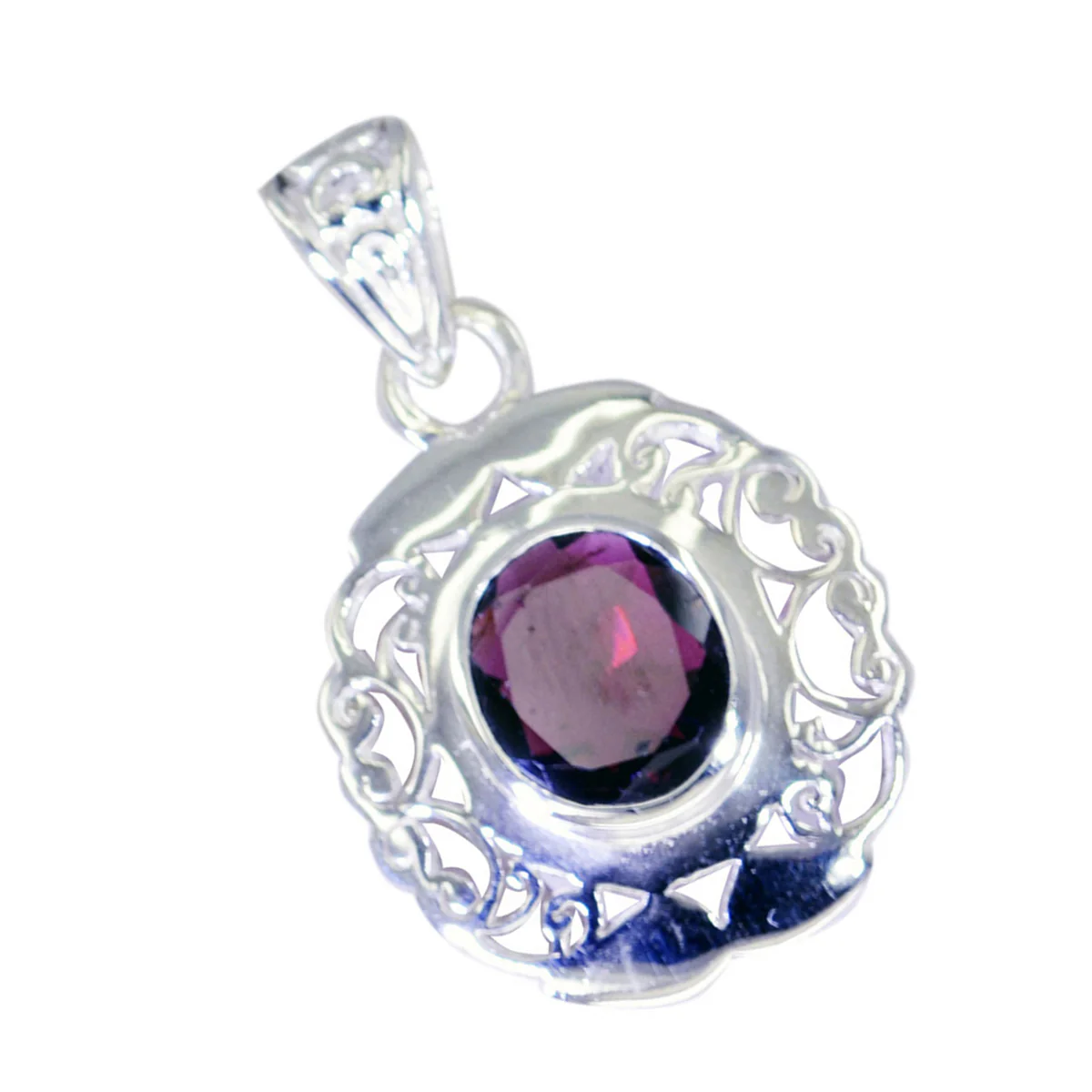 Garnet Edgy Italian 925 Silver Solitaire Elena antique Red Pendant Jewelry - Image 2