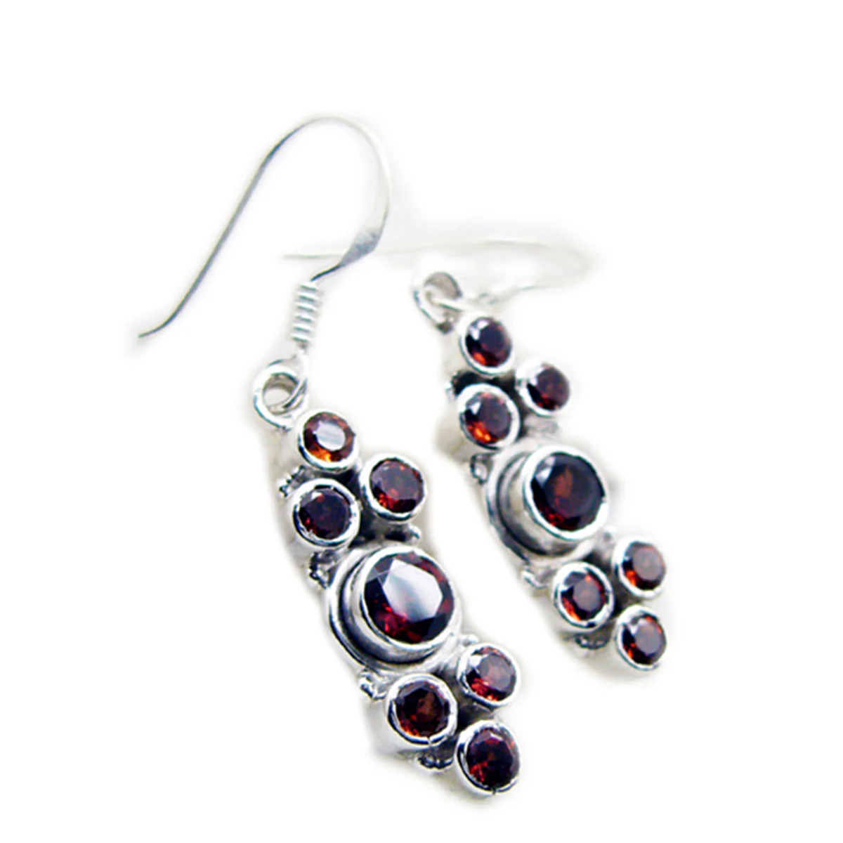 Garnet Egyptian Harper multiple Dangle Red Sterling Silver Earring - Image 2
