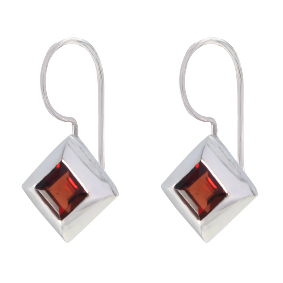 Garnet Egyptian Leah Solitaire Dangle Red Silver Earring - Image 3