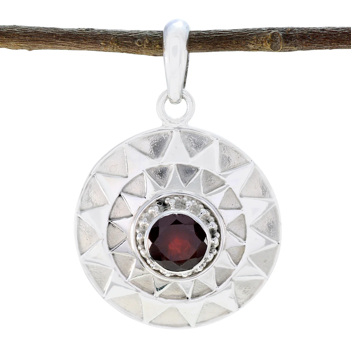 Garnet Featherlight Italian 92.5 Silver Solitaire Olivia Victorian Red Pendant Jewellery