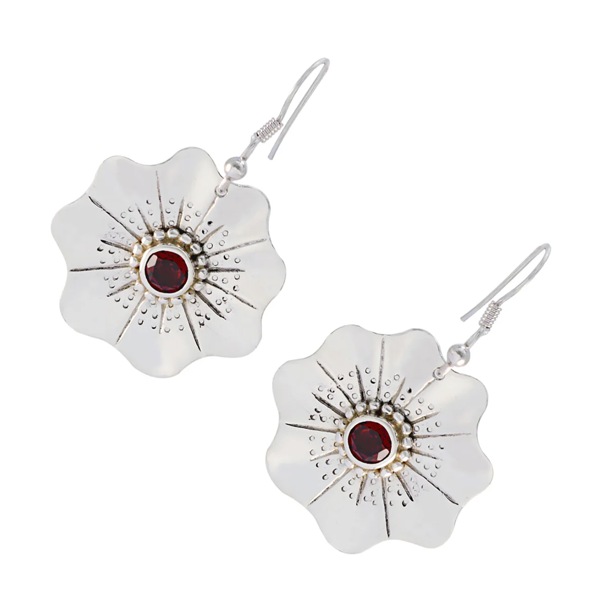 Garnet French Aisha Solitaire Dangle Red 925 Silver Earring - Image 3