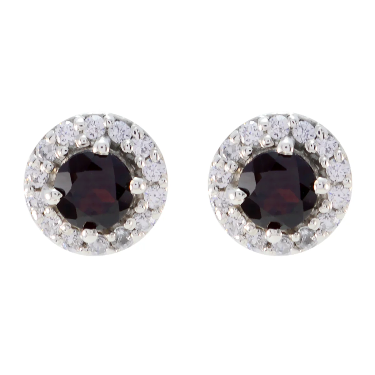Garnet French Charlotte multiple Stud Red Silver Earring