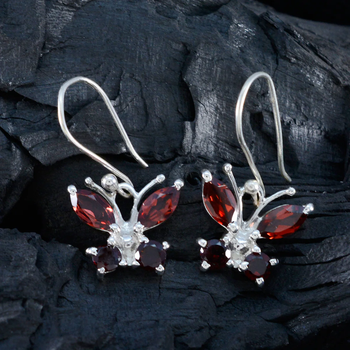 Garnet French Evelyn multiple Dangle Red 925 Silver Earring - Image 4