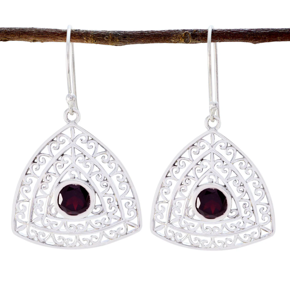 Garnet French Mia Solitaire Dangle Red 925 Sterling Silver Earring