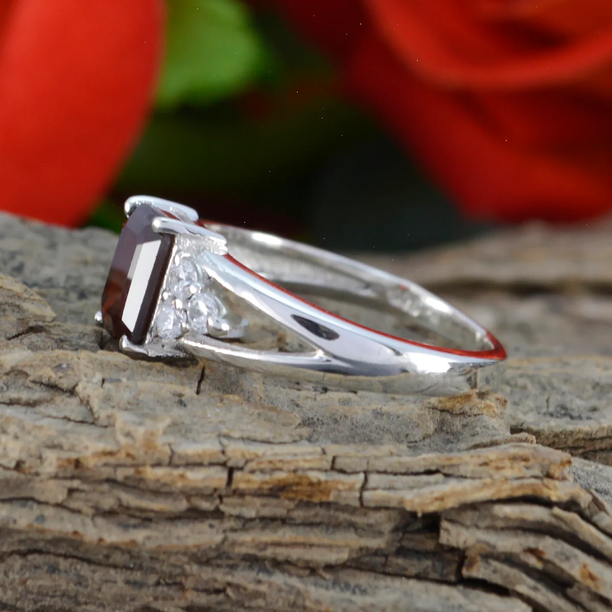 Garnet Halo American Sterling Silver Red Gems Dainty Trendy Ring Jewellery - Image 3