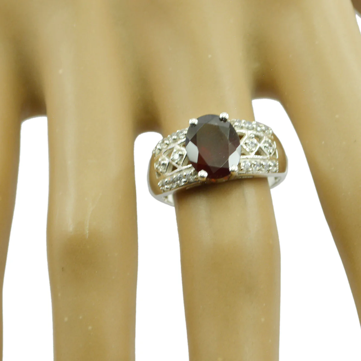 Garnet Halo Egyptian 92.5 Silver Red Gemstone Tiny Modern Ring Jewellery - Image 2
