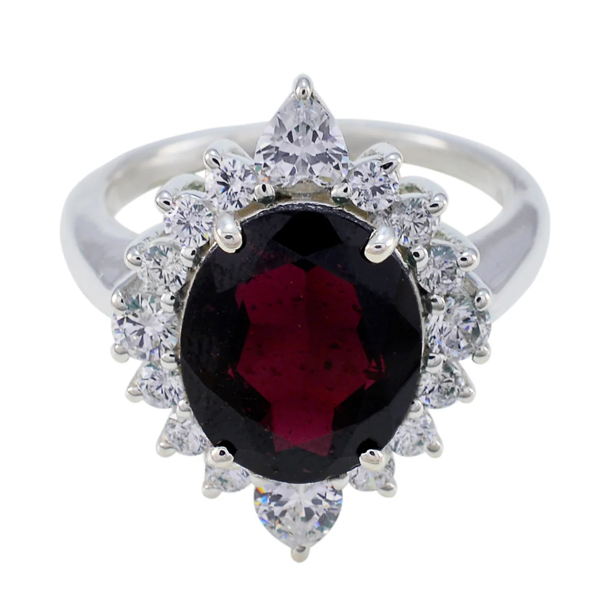 Garnet Halo Indian 92.5 Silver Red Gems Eye-catching Contemporary Ring Jewellery