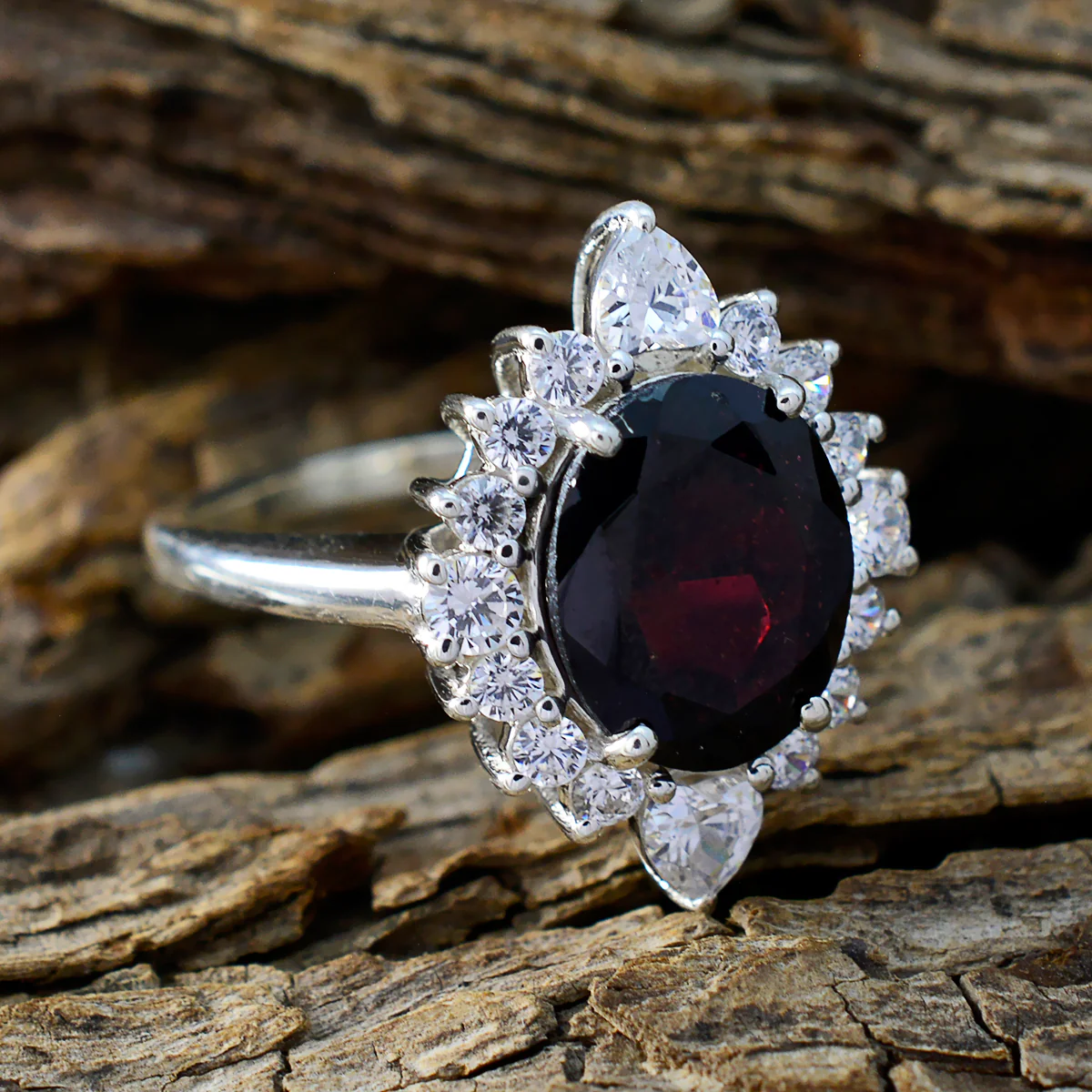 Garnet Halo Indian 92.5 Silver Red Gems Eye-catching Contemporary Ring Jewellery - Image 3