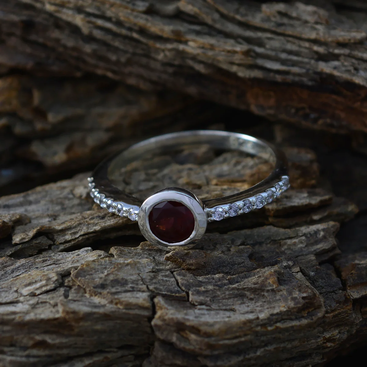 Garnet Halo Korean 925 Sterling Silver Red Gems Dainty Glamorous Ring Jewellery - Image 3