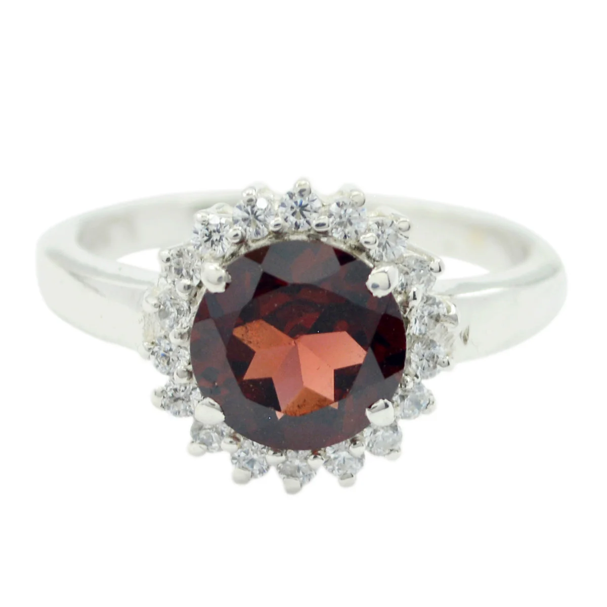 Garnet Halo Russian Silver Red Gemstones Slim Fairytale Ring Jewelry - Image 3