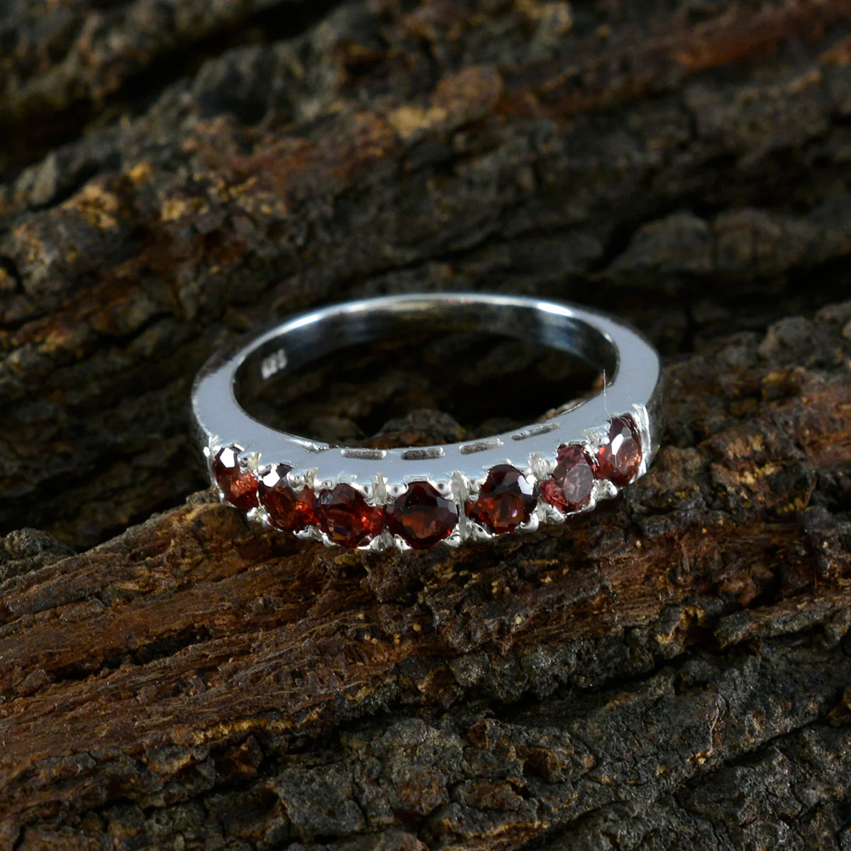 Garnet Hepta Japanese 925 Sterling Silver Red Gemstones Whisper-thin Graceful Band Jewellery - Image 3
