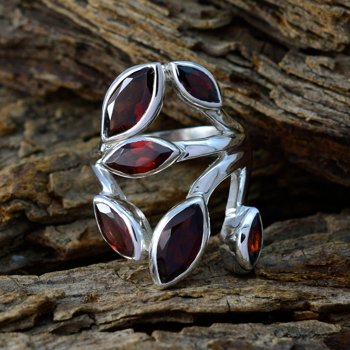 Garnet Hexa Moroccan Sterling Silver Red Gems Versatile Leafy Ring Jewelry - Image 3