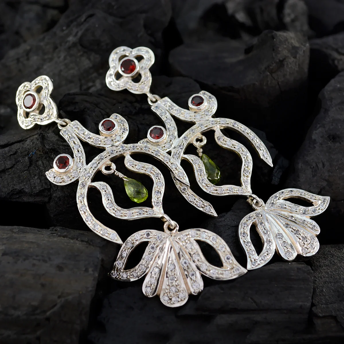 Garnet Indian Angel multiple Stud Red 925 Silver Earring - Image 4