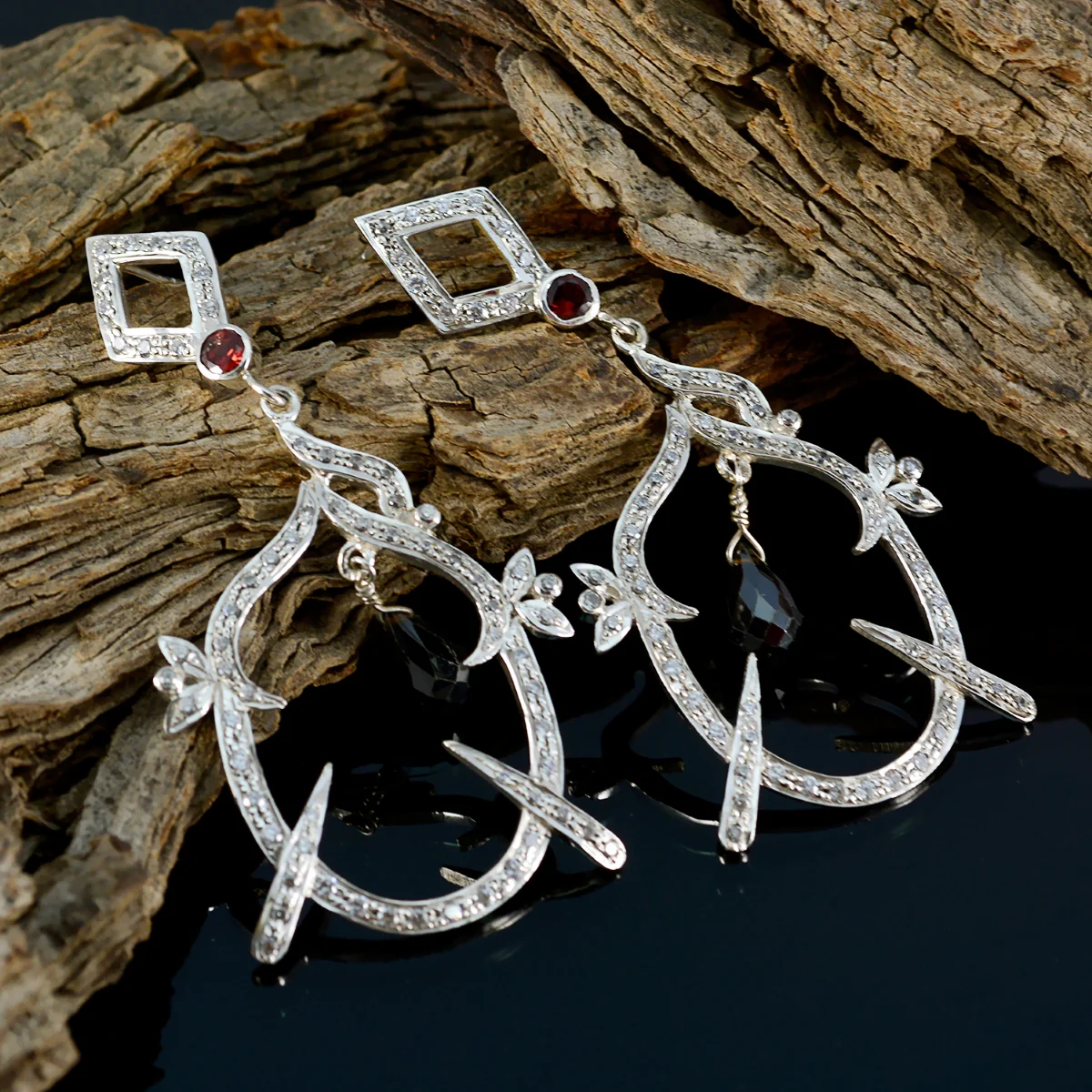 Garnet Indian Liyana multiple Stud Red Sterling Silver Earring - Image 3