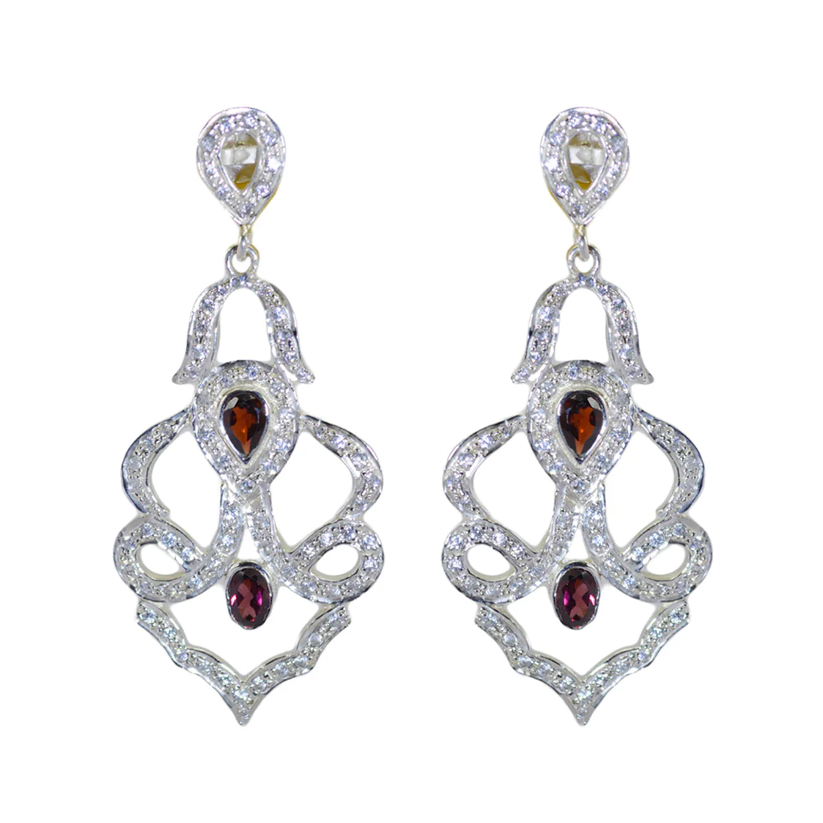 Garnet Indian Meera multiple Stud Red 925 Sterling Silver Earring