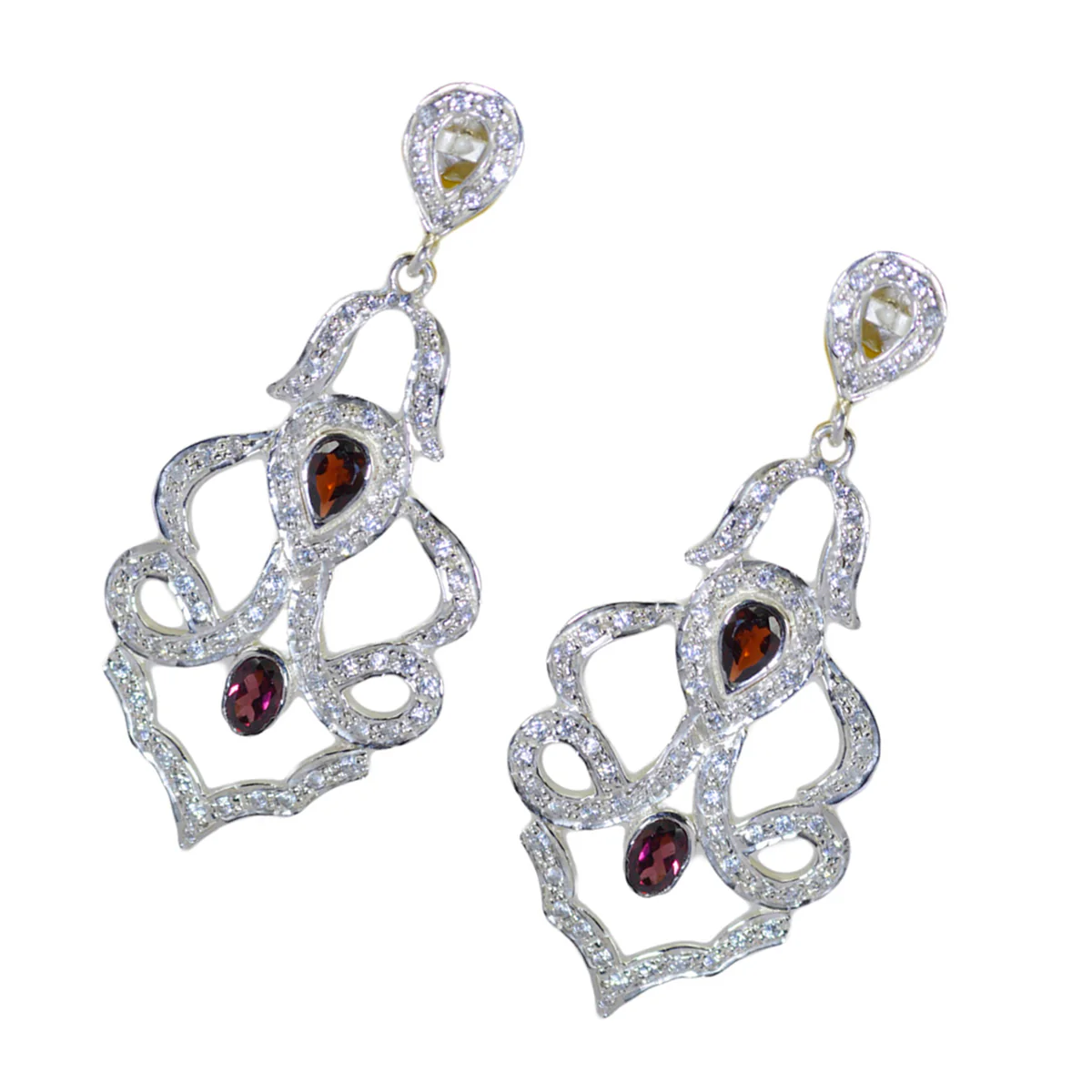 Garnet Indian Meera multiple Stud Red 925 Sterling Silver Earring - Image 2