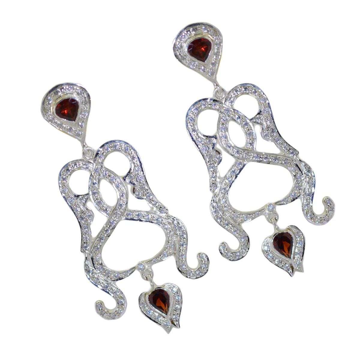 Garnet Indian Riya multiple Stud Red 92.5 Silver Earring - Image 3