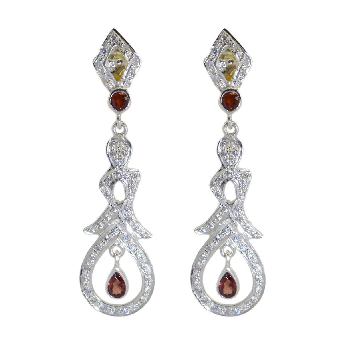 Garnet Indian Saanvi multiple Stud Red Sterling Silver Earring