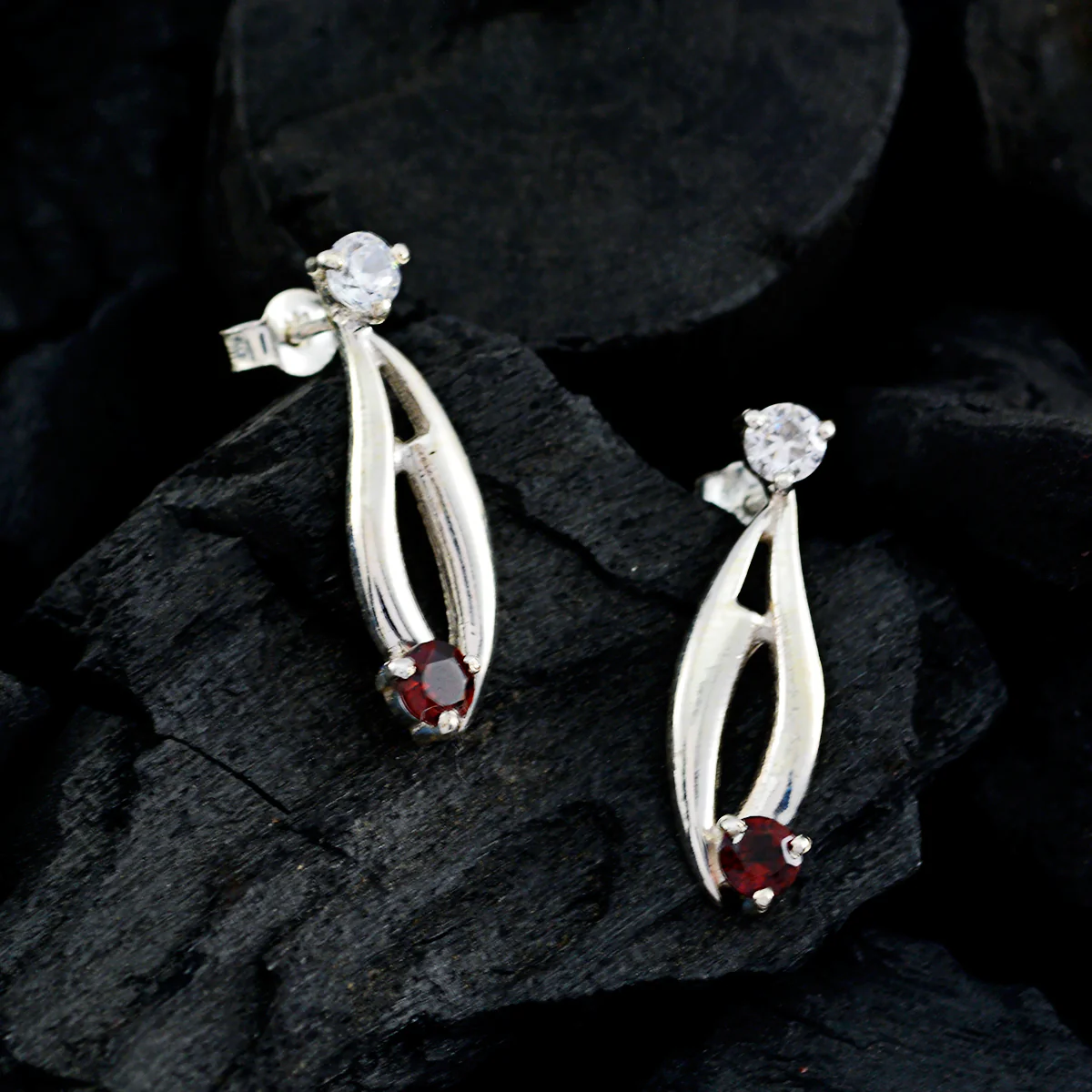 Garnet Italian Ana multiple Dangle Red 925 Sterling Silver Earring - Image 2