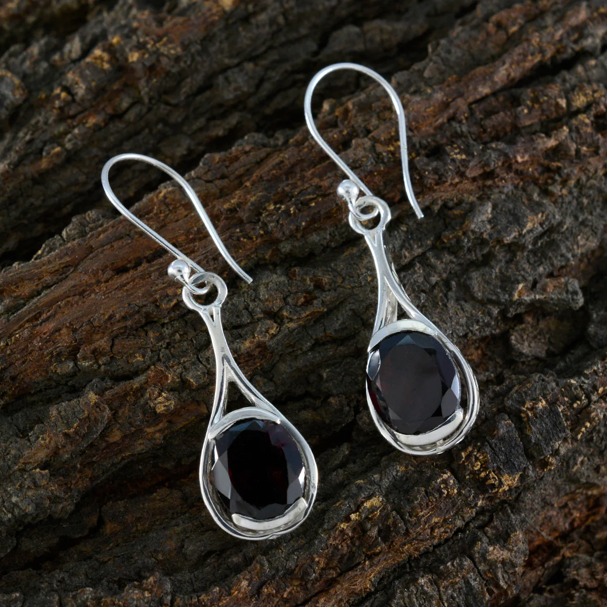 Garnet Italian Camila Solitaire Dangle Red 925 Sterling Silver Earring - Image 3