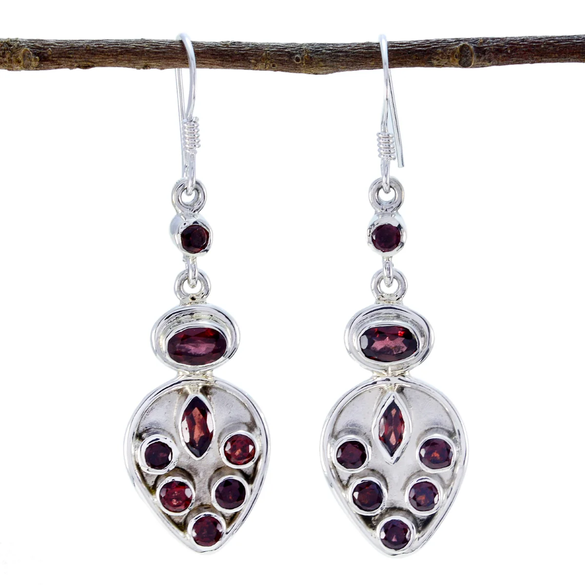 Garnet Italian Emily multiple Dangle Red Silver Earring - Image 2