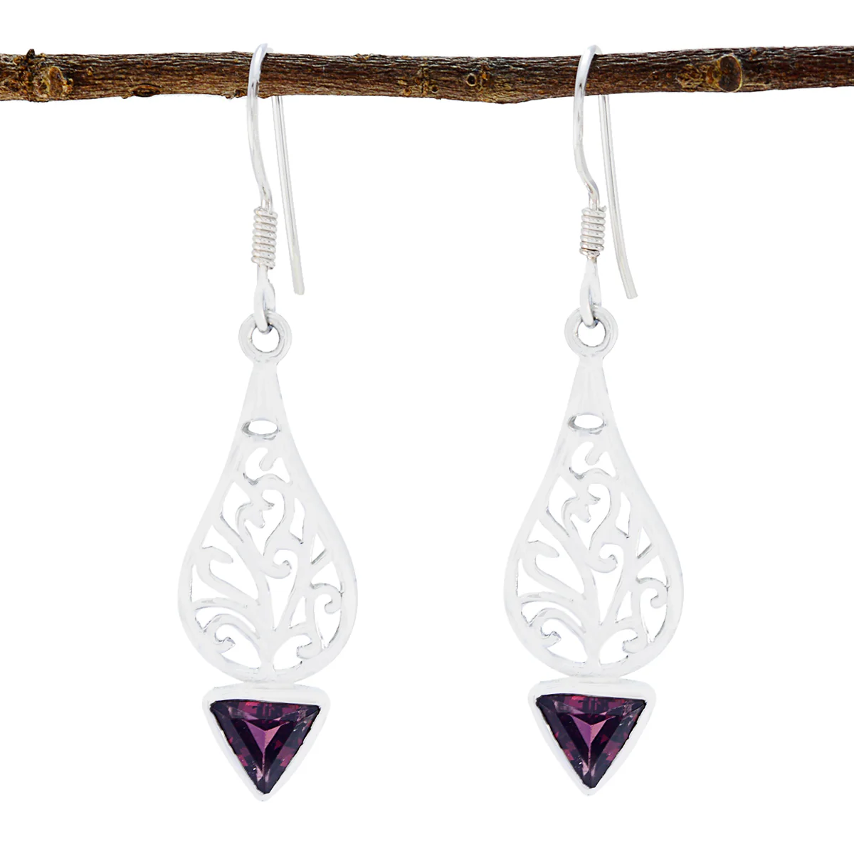 Garnet Italian Lucia Solitaire Dangle Red 925 Silver Earring