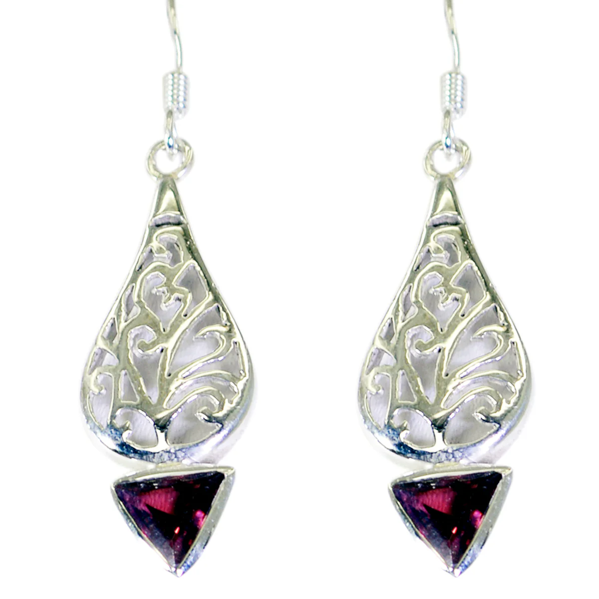 Garnet Italian Lucia Solitaire Dangle Red 925 Silver Earring - Image 3