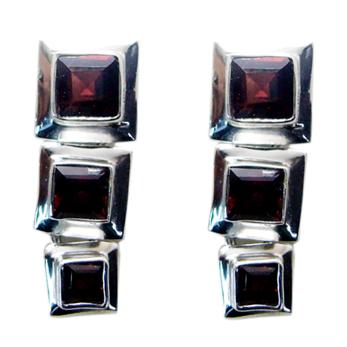 Garnet Italian Nayara multiple Stud Red Sterling Silver Earring - Image 2