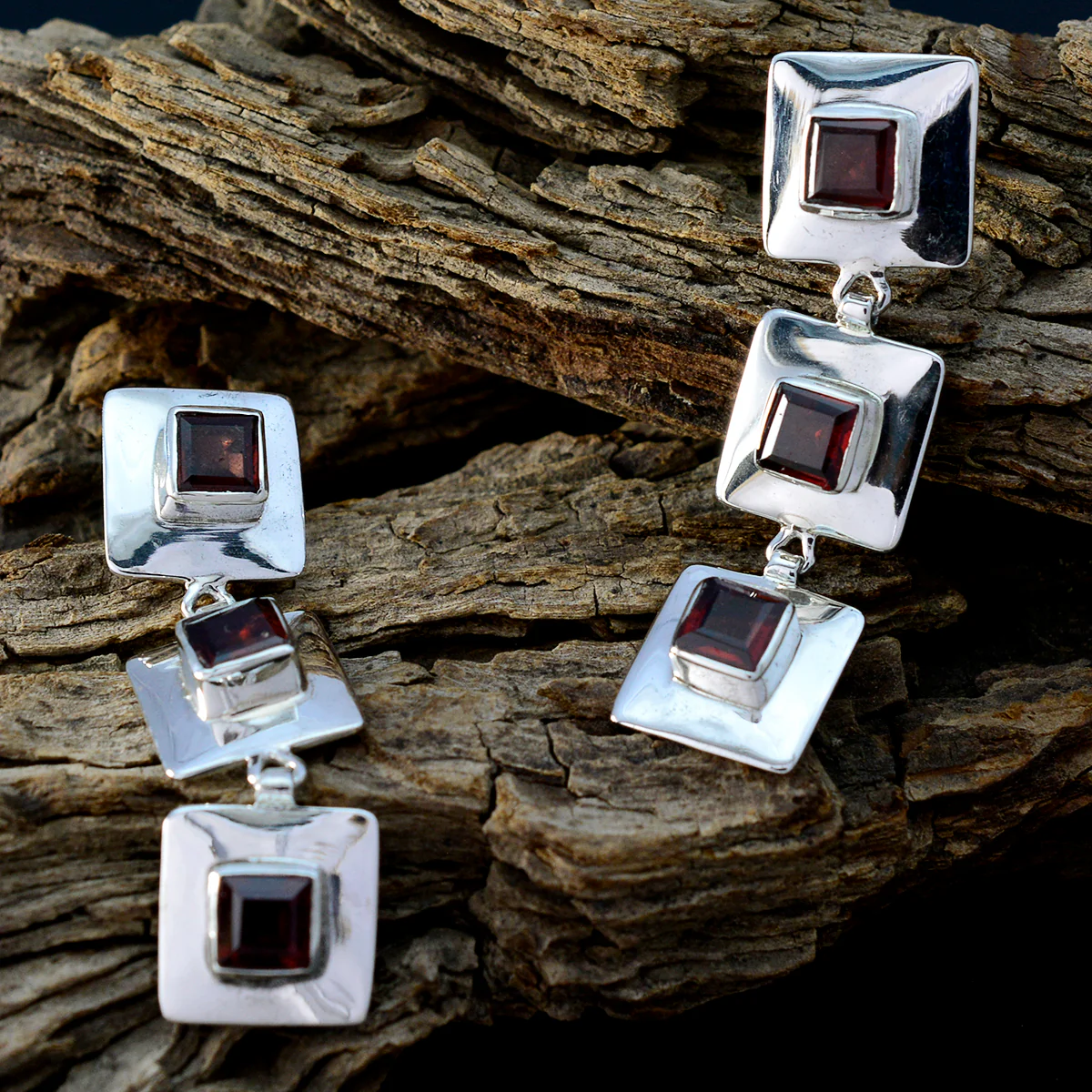 Garnet Italian Nayara multiple Stud Red Sterling Silver Earring - Image 3