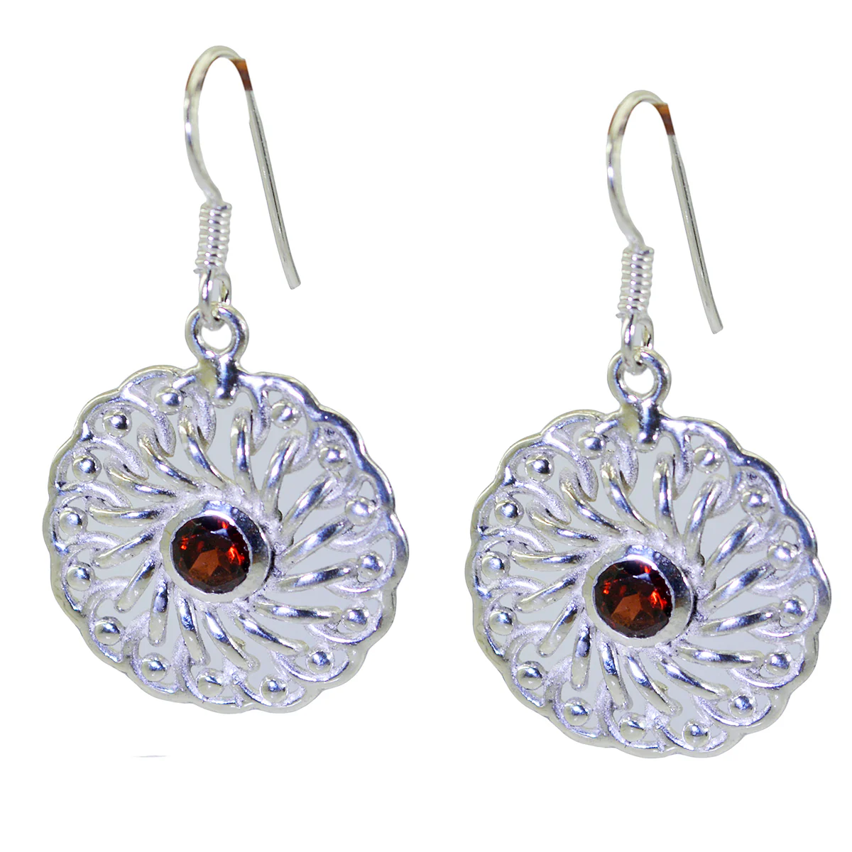 Garnet Italian Sarah Solitaire Dangle Red 925 Sterling Silver Earring - Image 3
