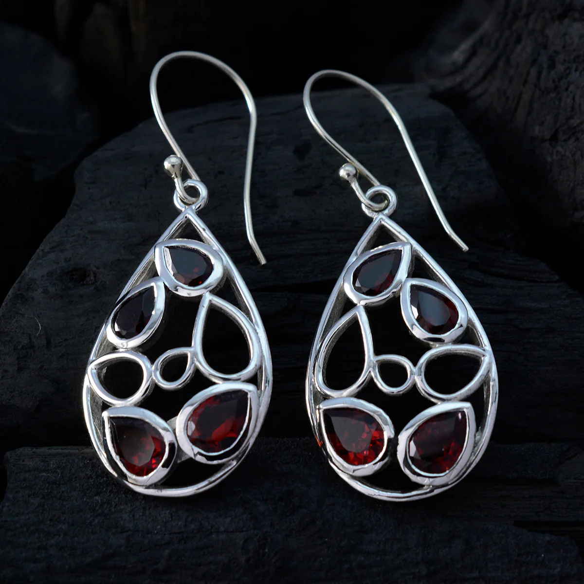 Garnet Italian Teresa multiple Dangle Red 925 Silver Earring - Image 2