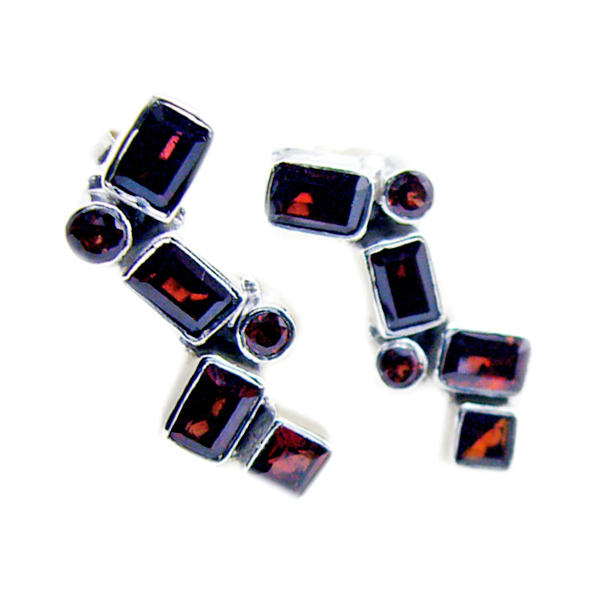 Garnet Japanese Ling multiple Stud Red 925 Silver Earring - Image 3