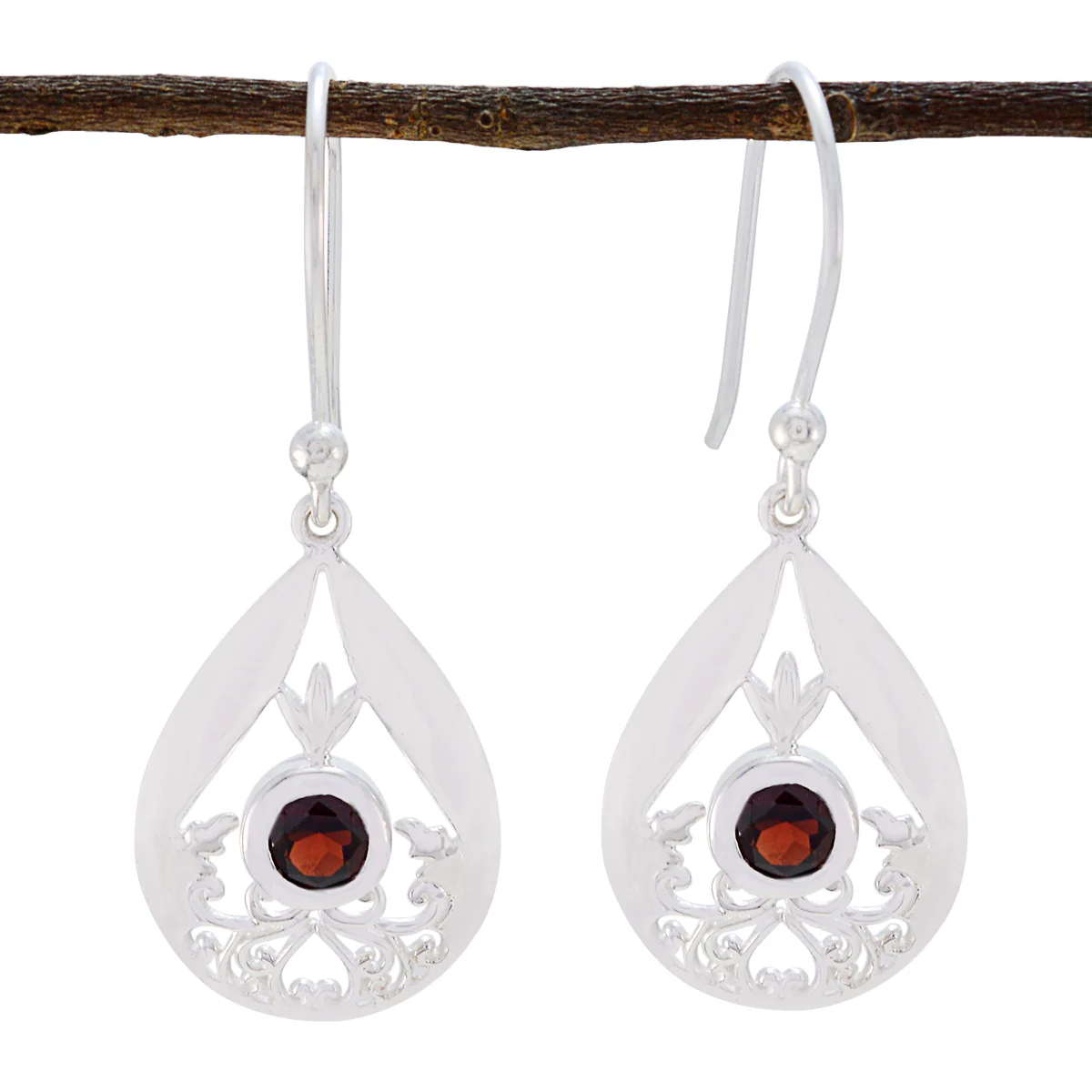 Garnet Japanese Penelope Solitaire Dangle Red 92.5 Silver Earring